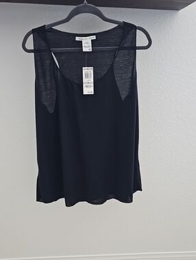American Rag Cie Sheer Slouchy Racerback Tank Top Black 1X NWT